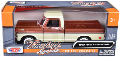 1969 Ford F-100 Pickup Truck Brown Metallic and Cream "Timeless Legends" 1/24 Diecast Model Car by Motormax  free shipping USA