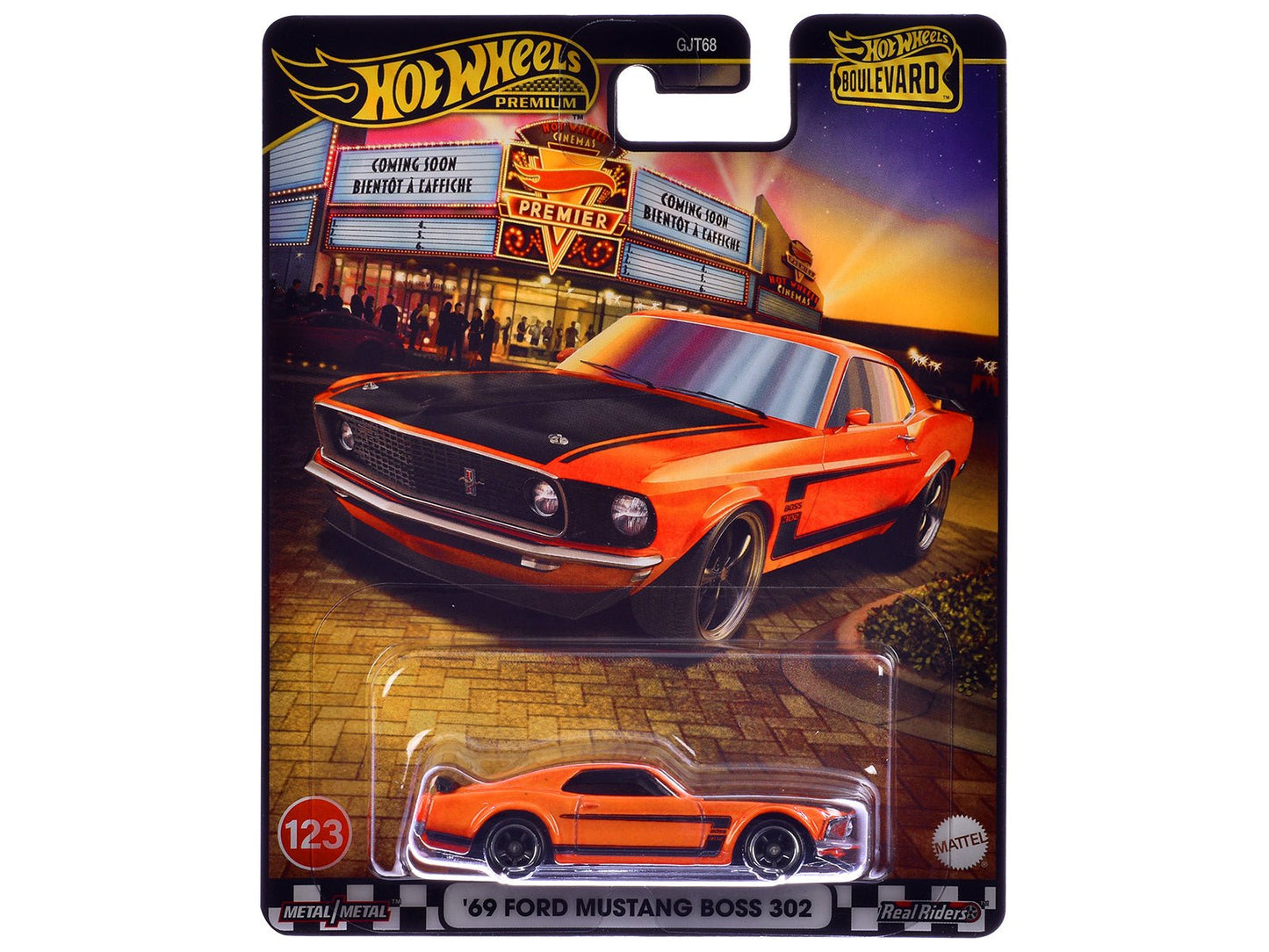 1969 Ford Mustang Boss 302 Orange with Black Stripes and Hood "Boulevard" Series Diecast Model Car by Hot Wheels  free shipping USA