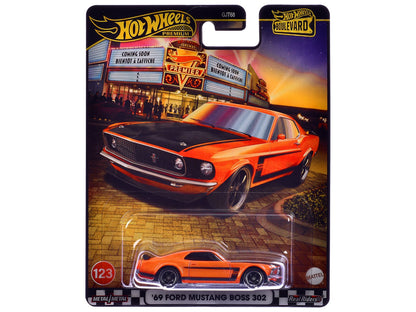 1969 Ford Mustang Boss 302 Orange with Black Stripes and Hood "Boulevard" Series Diecast Model Car by Hot Wheels  free shipping USA
