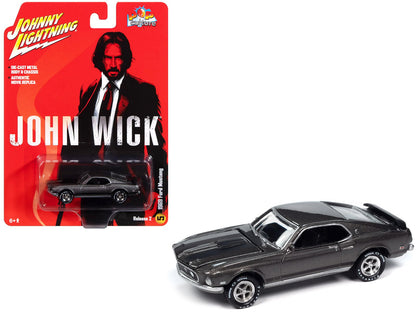 1969 Ford Mustang Mach I Gray Metallic with Black Stripes "John Wick" (2014) Movie "Pop Culture" 2024 Release 2 1/64 Diecast Model Car by Johnny Lightning  free shipping USA
