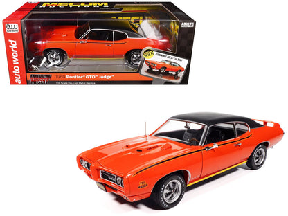 1969 Pontiac GTO Judge Carousel Red with Black Stripes and Black Vinyl Top "Mecum Auctions" "American Muscle" Series 1/18 Diecast Model Car by Auto World  free shipping USA