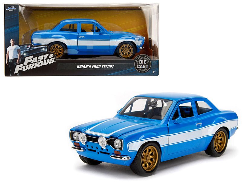 1970 Brian's Ford Escort Blue with White Stripes "Fast & Furious" Movie 1/24 Diecast Model Car by Jada  free shipping USA