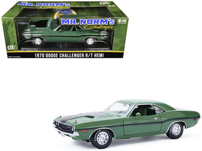 1970 Dodge Challenger R/T Hemi F8 Green with Black Stripes and Green Interior "Mr. Norm's Challenger" 1/18 Diecast Model Car by Greenlight  free shipping USA
