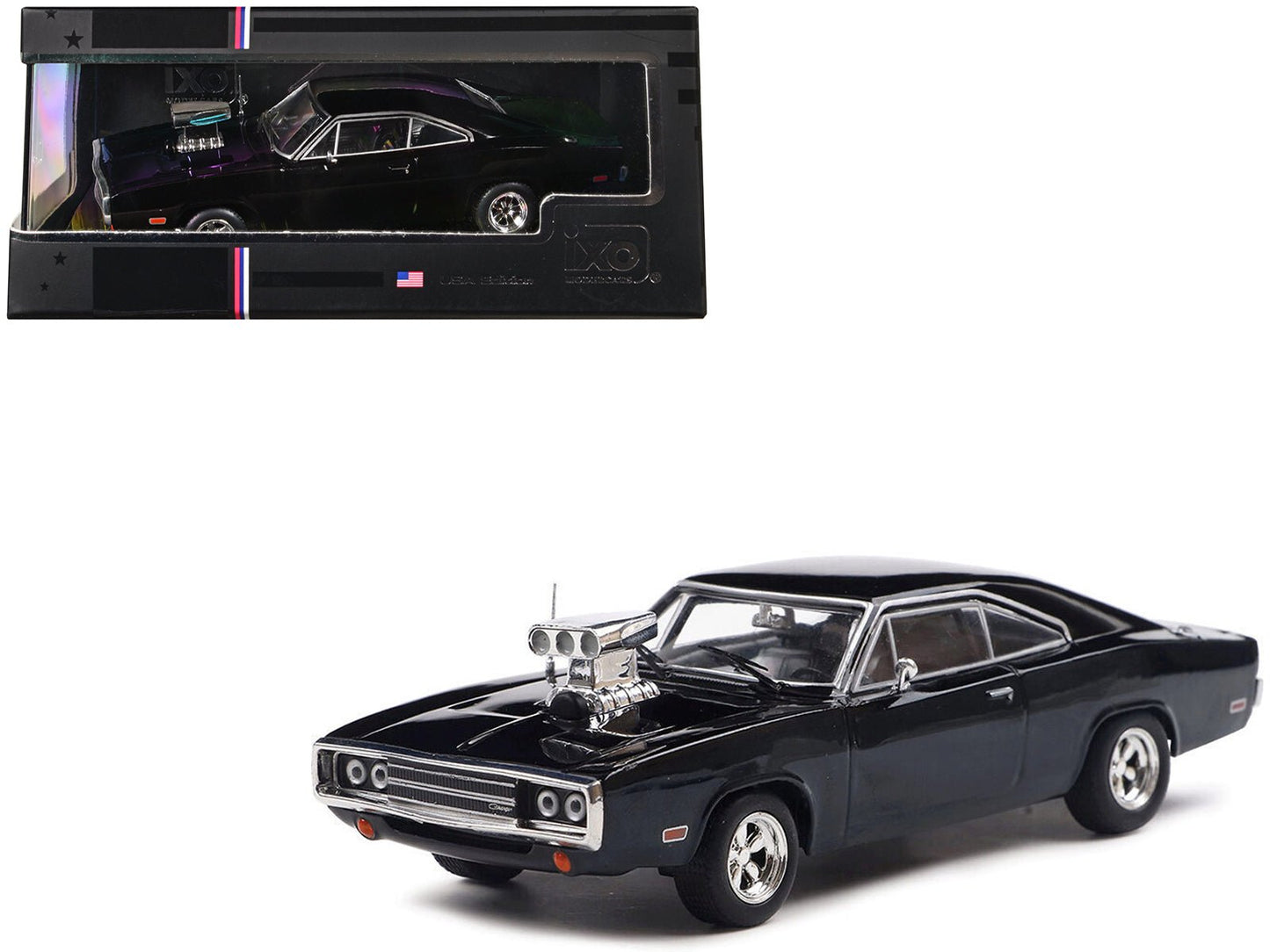 1970 Dodge Charger with Blown Engine Black 1/43 Diecast Model by IXO Models  free shipping USA