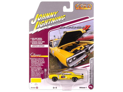 1970 Dodge Coronet Super Bee #1 "David Kruk" Banana Yellow with Black Stripes and Top "Classic Gold Collection" 1/64 Diecast Model Car by Johnny Lightning  free shipping USA