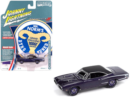 1970 Dodge Coronet Super Bee "Mr. Norm's" Plum Crazy Metallic with Black Top and White Stripes 1/64 Diecast Model Car by Johnny Lightning  free shipping USA