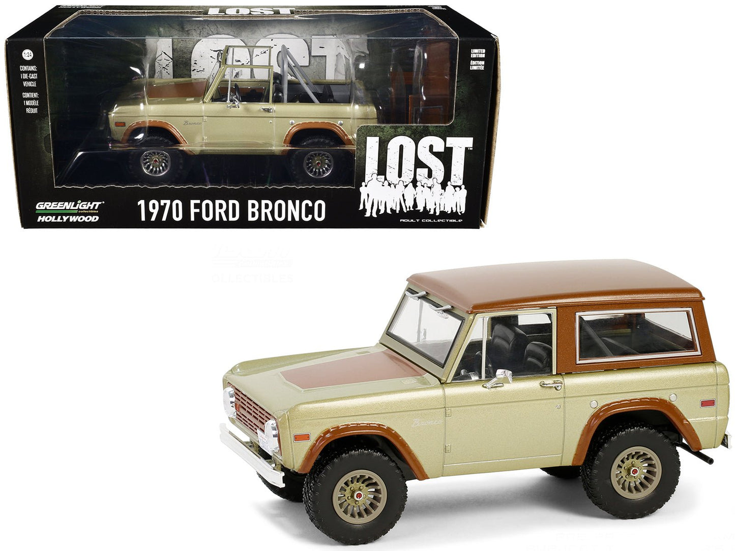 1970 Ford Bronco Gold Metallic with Brown Hood and Top  "Lost" (2004-2010) TV Series "Hollywood" Series 20 1/24 Diecast Model Car by Greenlight  free shipping USA
