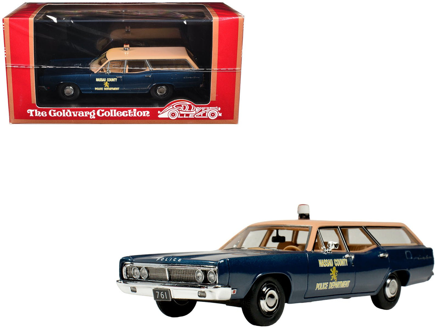 1970 Ford Country Squire Wagon Police Car "Nassau County Police Department" Blue and Tan Limited Edition to 200 pieces Worldwide 1/43 Model Car by Goldvarg Collection  free shipping USA