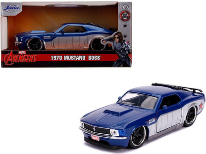 1970 Ford Mustang Boss Blue Metallic and Silver "Winter Soldier" "Avengers" "Marvel" Series 1/32 Diecast Model Car by Jada  free shipping USA