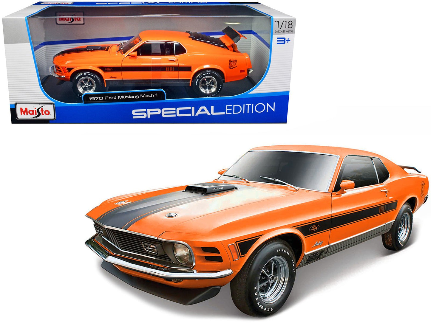 1970 Ford Mustang Mach 1 428 "Twister Special" Orange with Black Stripes "Special Edition" 1/18 Diecast Model Car by Maisto  free shipping USA