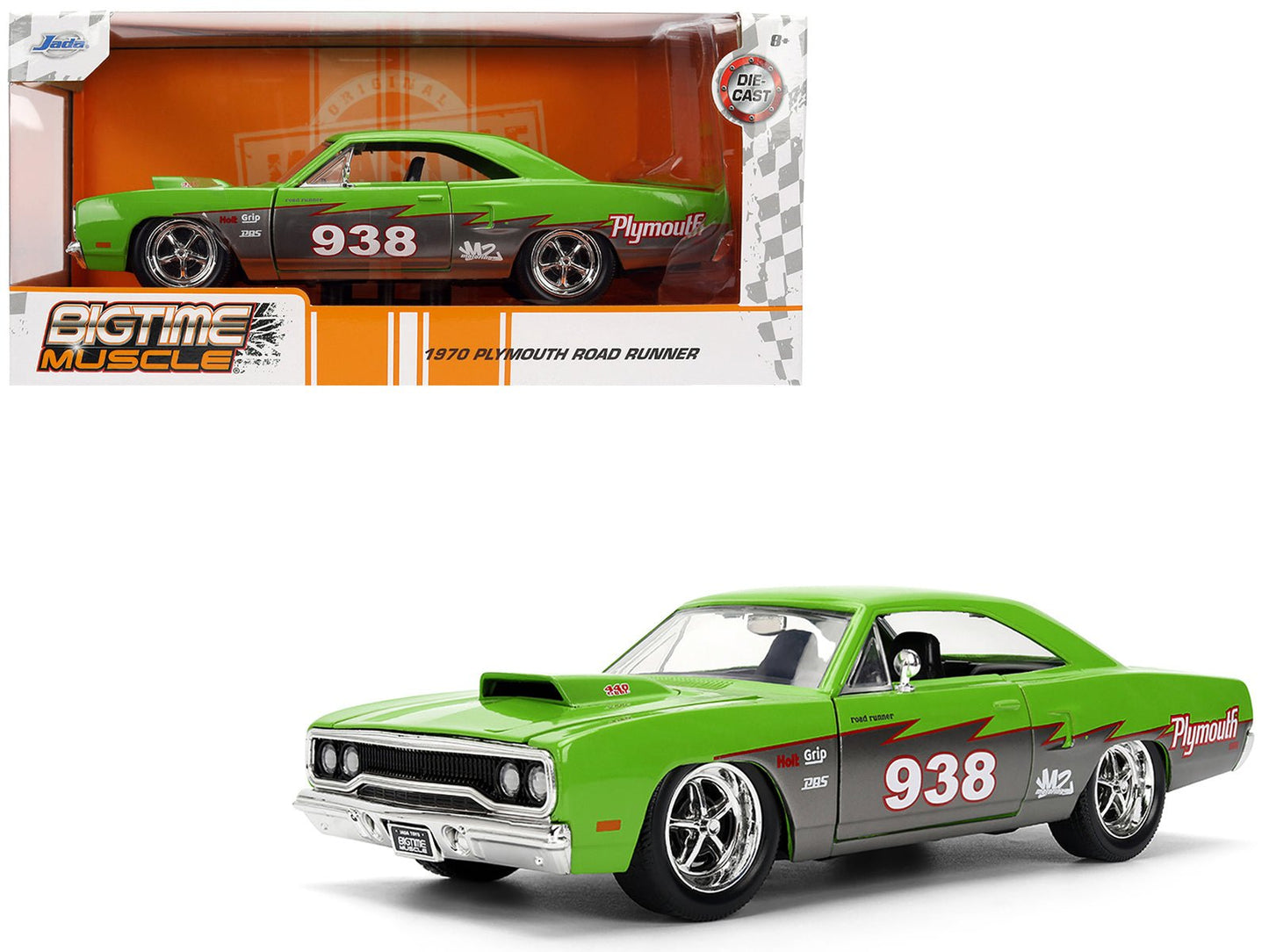 1970 Plymouth Road Runner #938 Green and Gray Metallic "Bigtime Muscle" Series 1/24 Diecast Model Car by Jada  free shipping USA