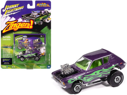 1971 AMC Gremlin Passion Purple Metallic with Green Flames and Interior "Zingers!" Series 1/64 Diecast Model Car by Johnny Lightning  free shipping USA