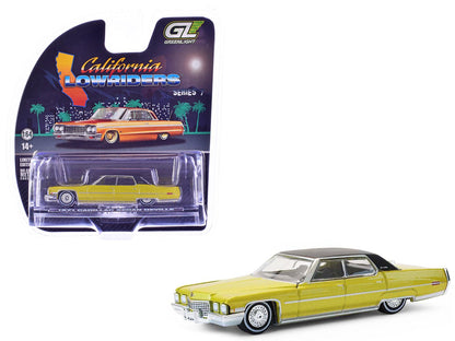 1971 Cadillac Sedan Deville Lowrider Gold Metallic with Black Top "California Lowriders" Series 7 1/64 Diecast Model Car by Greenlight  free shipping USA