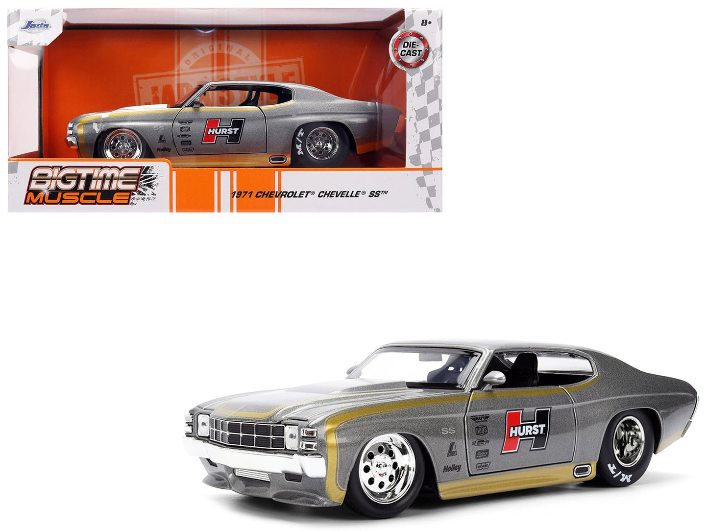 1971 Chevrolet Chevelle SS "Hurst" Gray Metallic with Gold Stripes "Bigtime Muscle" Series 1/24 Diecast Model Car by Jada  free shipping USA