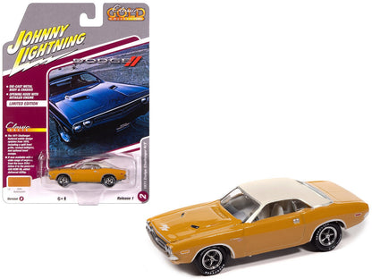 1971 Dodge Challenger R/T Butterscotch with White Top and Interior "Classic Gold Collection" 1/64 Diecast Model Car by Johnny Lightning  free shipping USA