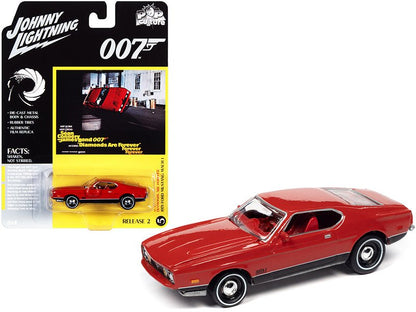 1971 Ford Mustang Mach 1 Bright Red with Black Bottom (James Bond 007) "Diamonds Are Forever" (1971) Movie "Pop Culture" Series 1/64 Diecast Model Car by Johnny Lightning  free shipping USA