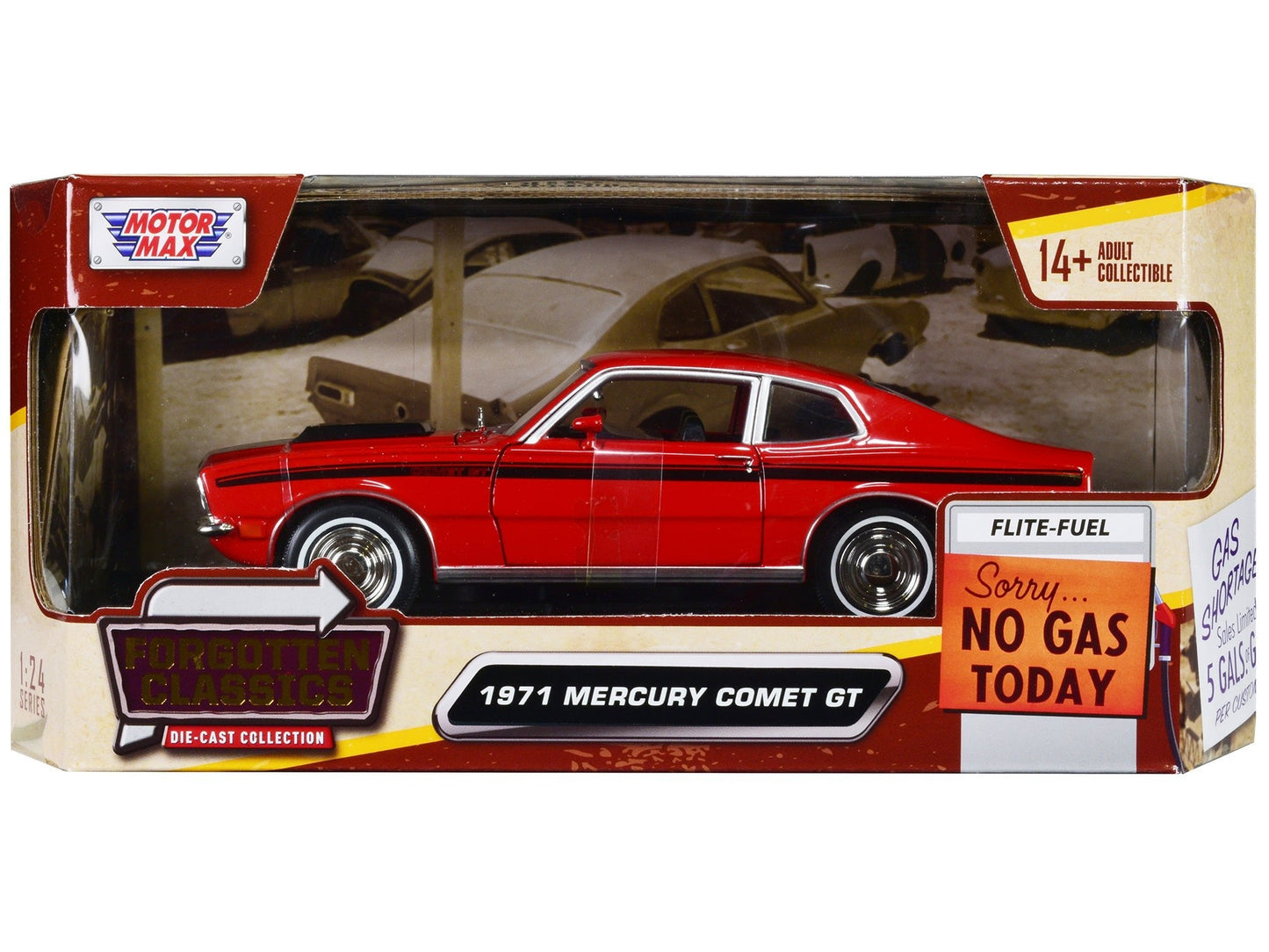 1971 Mercury Comet GT Red with Black Stripes "Forgotten Classics" Series 1/24 Diecast Model Car by Motormax  free shipping USA