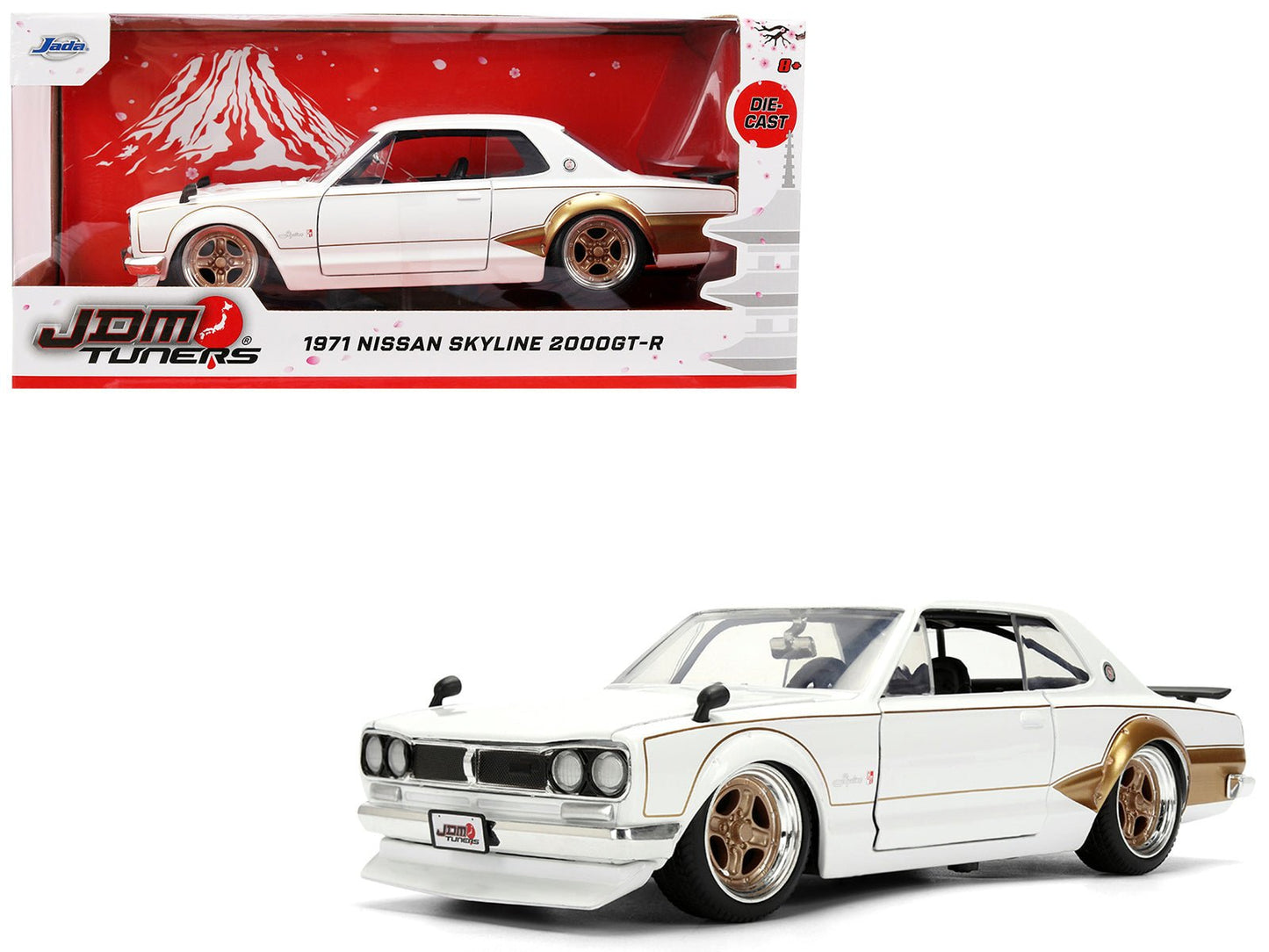 1971 Nissan Skyline 2000GT-R RHD (Right Hand Drive) White with Gold Graphics "JDM Tuners" Series 1/24 Diecast Model Car by Jada  free shipping USA