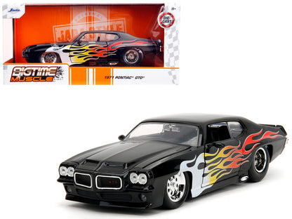 1971 Pontiac GTO Black with Flame Graphics "Bigtime Muscle" Series 1/24 Diecast Model Car by Jada  free shipping USA