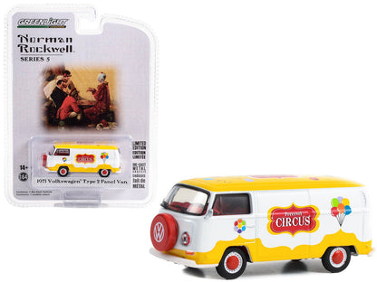 1971 Volkswagen Type 2 Panel Van Yellow and White with Red Interior "Percevel Circus" "Norman Rockwell" Series 5 1/64 Diecast Model Car by Greenlight  free shipping USA