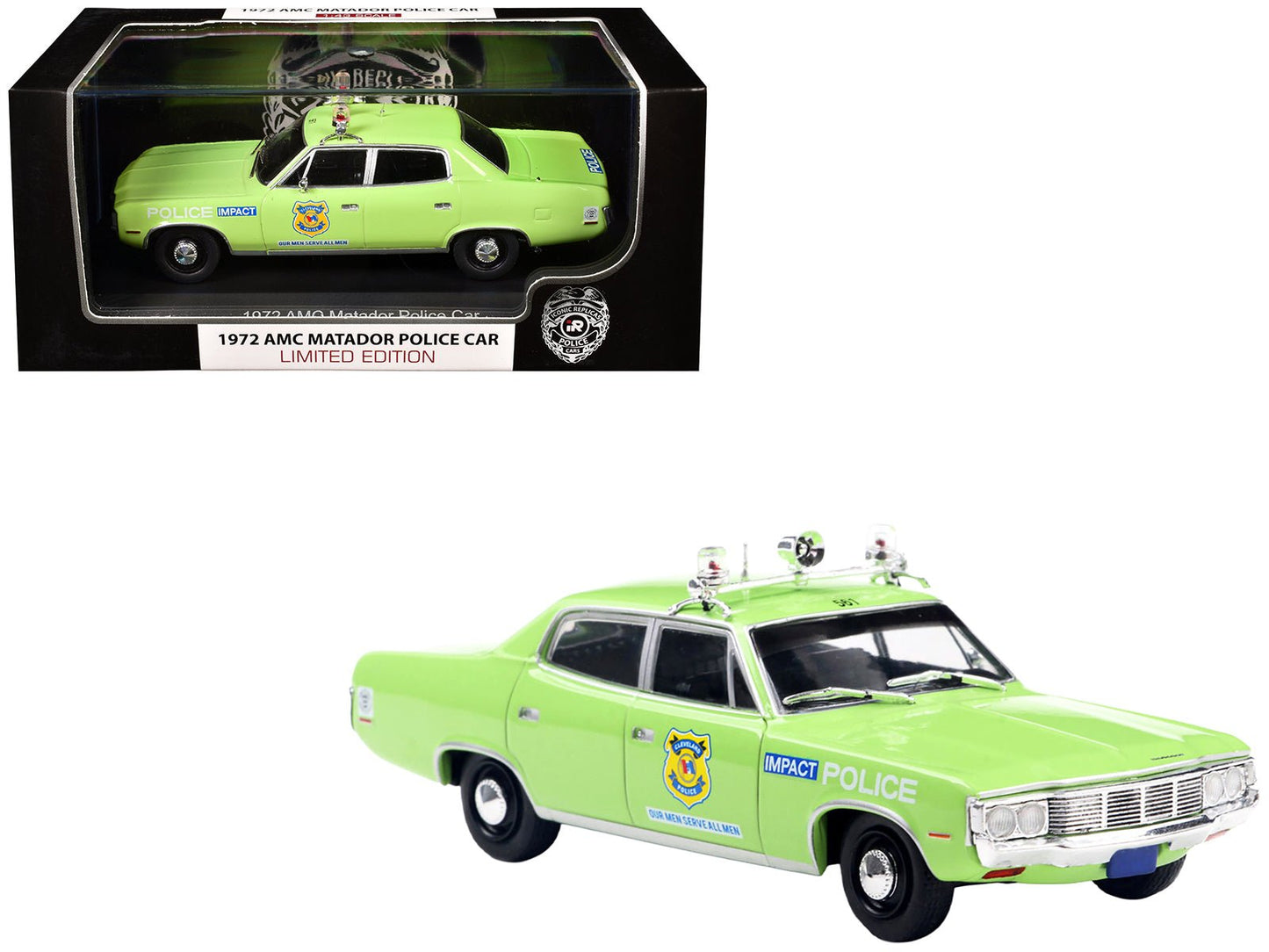 1972 AMC Matador Police Car "Cleveland Police Department" Light Green 1/43 Diecast Model by Iconic Replicas  free shipping USA