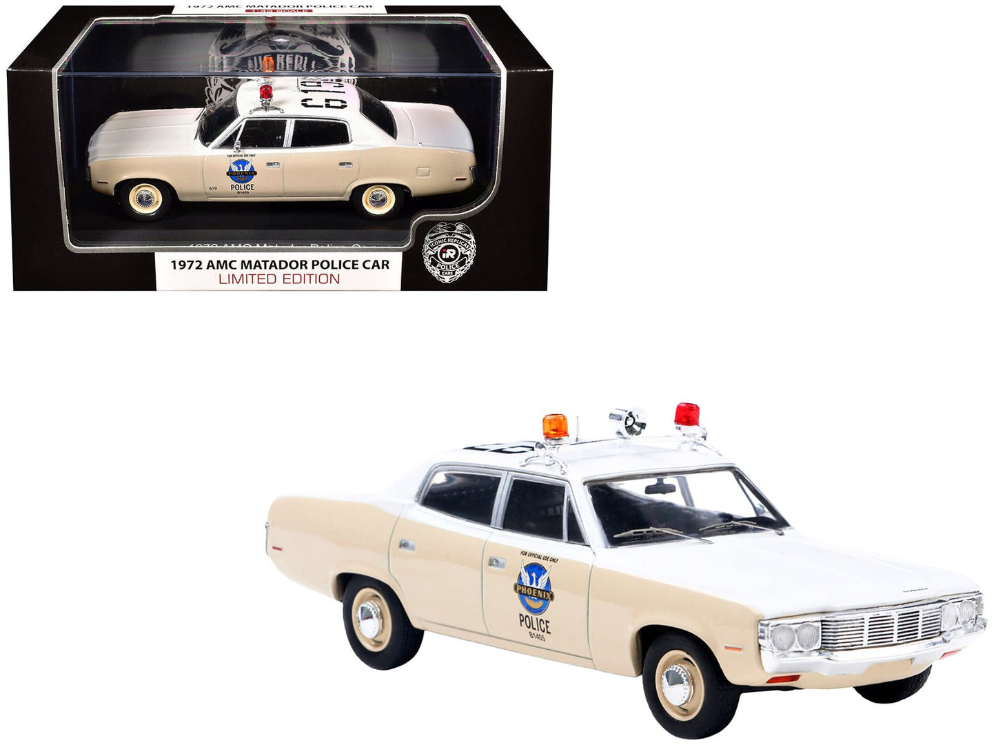 1972 AMC Matador Police Car "Phoenix Police Department" White and Beige 1/43 Diecast Model by Iconic Replicas  free shipping USA
