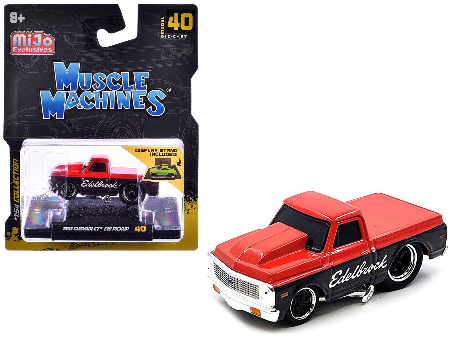 1972 Chevrolet C-10 Pickup Truck Red and Black "Edelbrock" 1/64 Diecast Model Car by Muscle Machines  free shipping USA