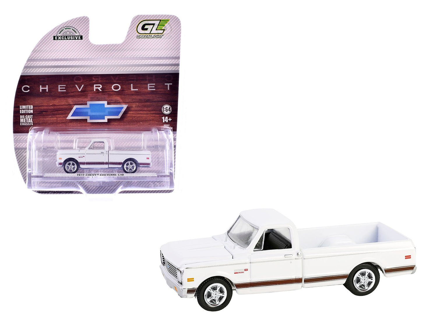 1972 Chevrolet Cheyenne C10 Short Bed Pickup Truck White "Hobby Exclusive" Series 1/64 Diecast Model Car by Greenlight  free shipping USA