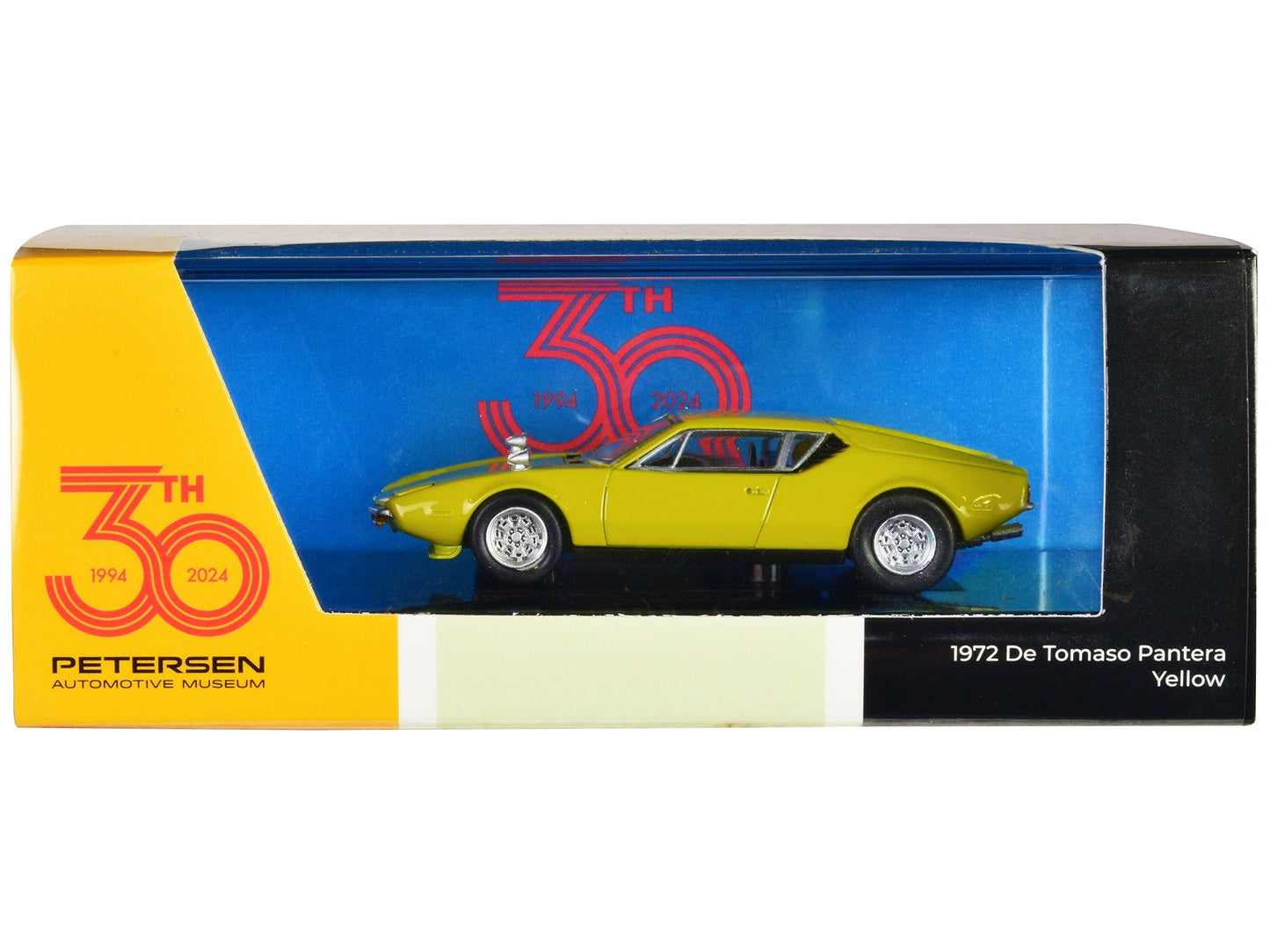 1972 De Tomaso Pantera Yellow "Petersen Automotive Museum 30th Anniversary" 1/64 Diecast Model Car by Paragon Models  free shipping USA