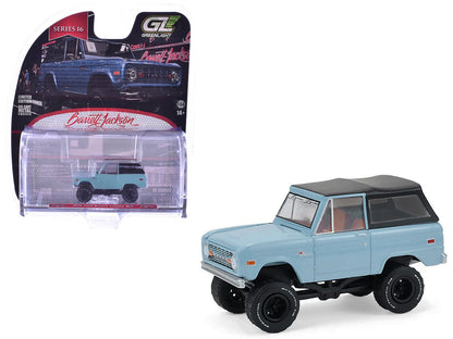1972 Ford Bronco Custom SUV Light Blue with Black Top "Barrett-Jackson" Series 16 1/64 Diecast Model Car by Greenlight  free shipping USA