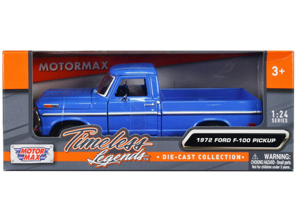1972 Ford F-100 Pickup Truck Blue "Timeless Legends" Series 1/24 Diecast Model Car by Motormax  free shipping USA