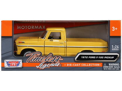 1972 Ford F-100 Pickup Truck Yellow "Timeless Legends" Series 1/24 Diecast Model Car by Motormax  free shipping USA