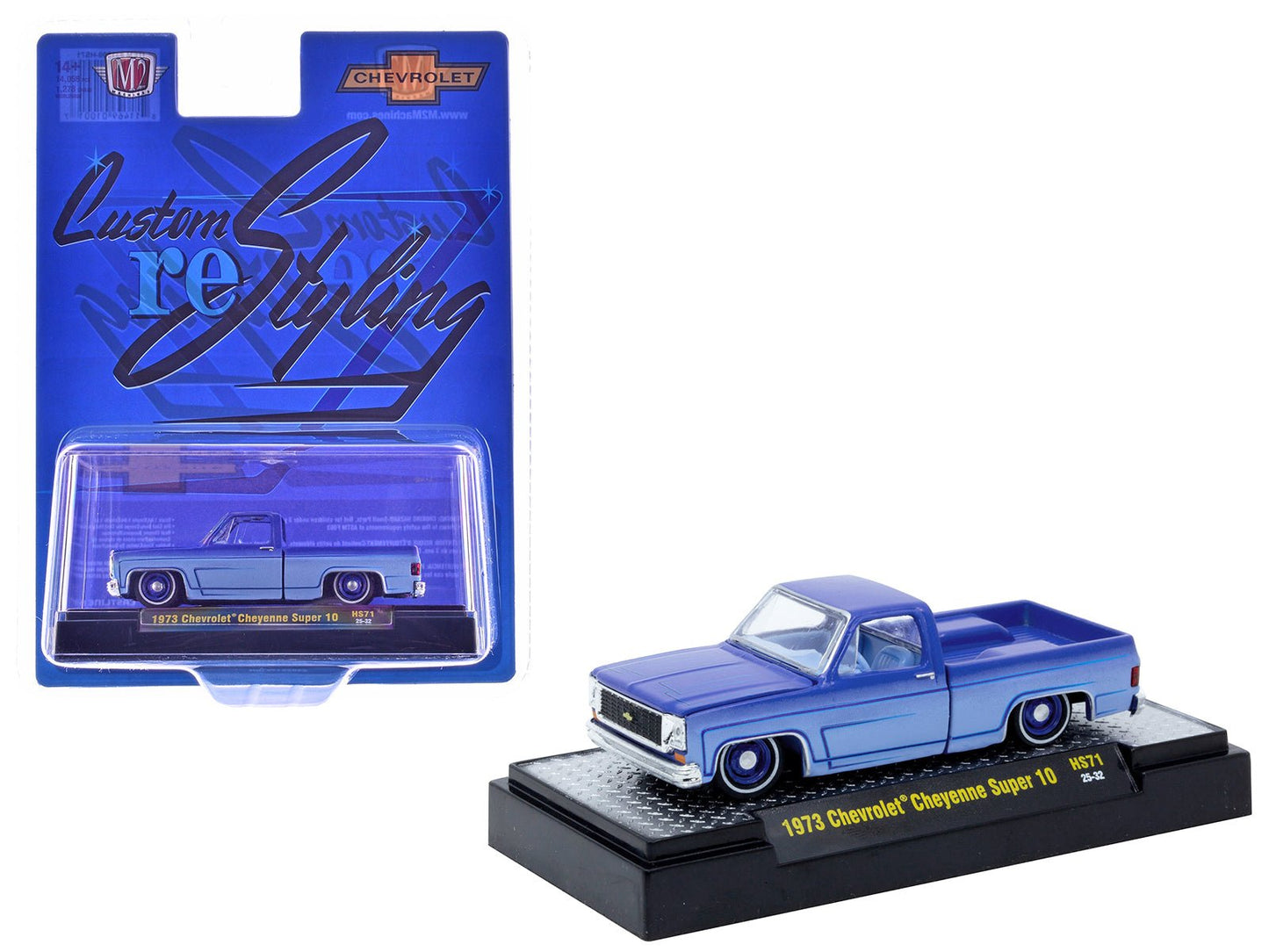 1973 Chevrolet Cheyenne Super 10 Pickup Truck "Custom Re-Styling" Blue and Light Blue Two-Tone with Blue Interior Limited Edition to 14058 pieces Worldwide 1/64 Diecast Model Car by M2 Machines  free shipping USA