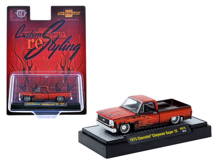 1973 Chevrolet Cheyenne Super 10 Pickup Truck "Custom Re-Styling" Red with Flame Graphics Limited Edition to 14498 pieces Worldwide 1/64 Diecast Model Car by M2 Machines  free shipping USA