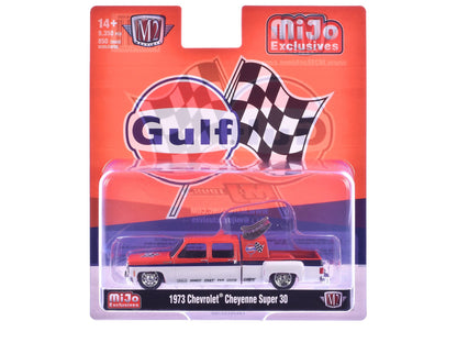 1973 Chevrolet Cheyenne Super 30 Pickup Truck "Gulf Oil" Orange and White with Blue Stripes Limited Edition to 9350 pieces Worldwide 1/64 Diecast Model Car by M2 Machines  free shipping USA