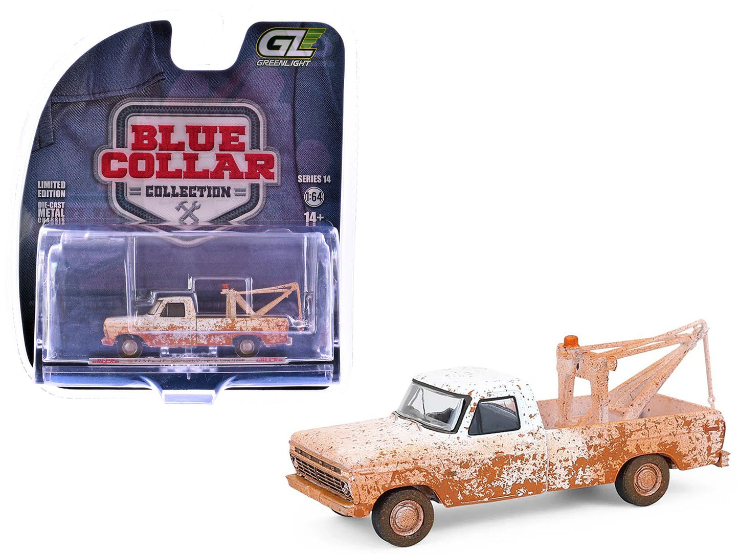 1973 Ford F-100 Tow Truck White (Weathered) "Blue Collar Collection" Series 14 1/64 Diecast Model Car by Greenlight  free shipping USA