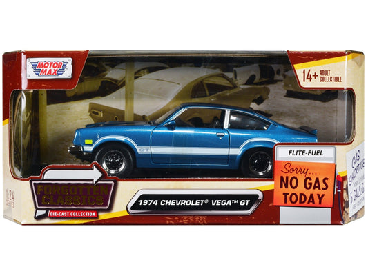 1974 Chevrolet Vega GT Blue Metallic with White Stripes "Forgotten Classics" Series 1/24 Diecast Model Car by Motormax  free shipping USA