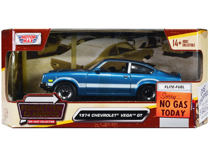 1974 Chevrolet Vega GT Blue Metallic with White Stripes "Forgotten Classics" Series 1/24 Diecast Model Car by Motormax  free shipping USA