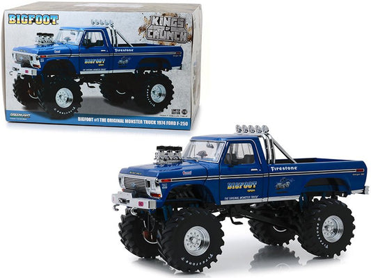 1974 Ford F-250 Bigfoot #1 The Original Monster Truck Blue with 48-Inch Tires "Kings of Crunch" 1/18 Diecast Model Car by Greenlight  free shipping USA