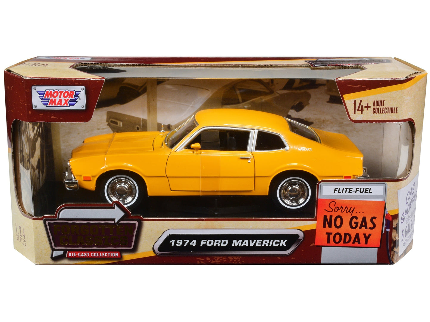 1974 Ford Maverick Yellow "Forgotten Classics" 1/24 Diecast Model Car by Motormax  free shipping USA