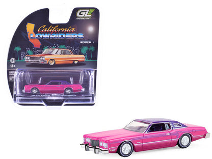 1975 Ford Thunderbird Lowrider Pink Metallic with Purple Top and Graphics with Purple Interior "California Lowriders" Series 7 1/64 Diecast Model Car by Greenlight  free shipping USA
