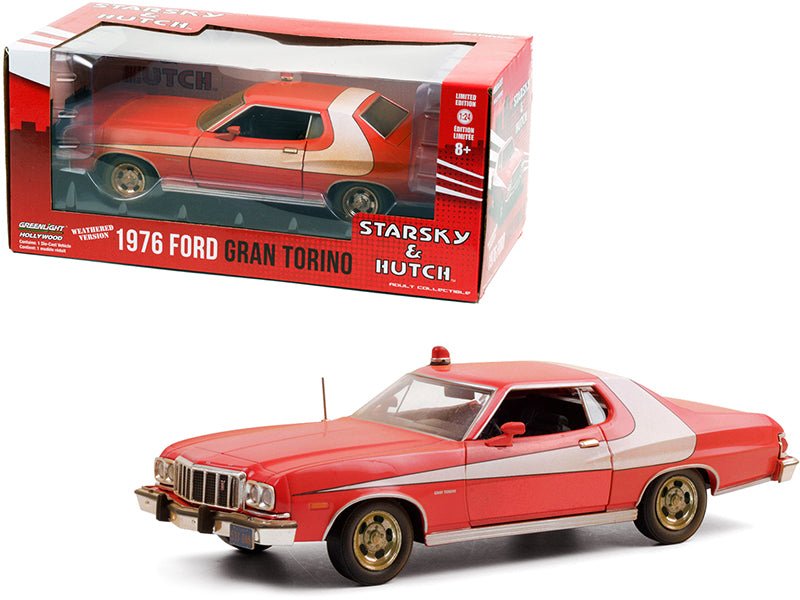 1976 Ford Gran Torino Red with White Stripe (Weathered Version) "Starsky and Hutch" (1975-1979) TV Series 1/24 Diecast Model Car by Greenlight  free shipping USA