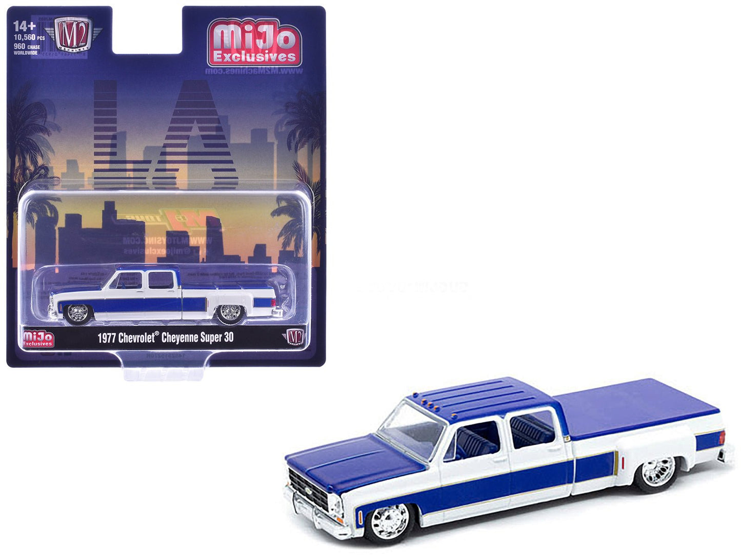 1977 Chevrolet Cheyenne Super 30 Pickup Truck White and Blue "LA" Limited Edition to 10560 pieces Worldwide 1/64 Diecast Model Car by M2 Machines  free shipping USA