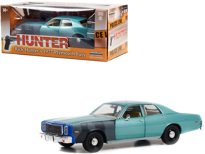 1977 Plymouth Fury Unrestored Turquoise Metallic (Sergeant Rick Hunter's) "Hunter" (1984-1991) TV Series "Hollywood Series" 1/24 Diecast Model Car by Greenlight  free shipping USA