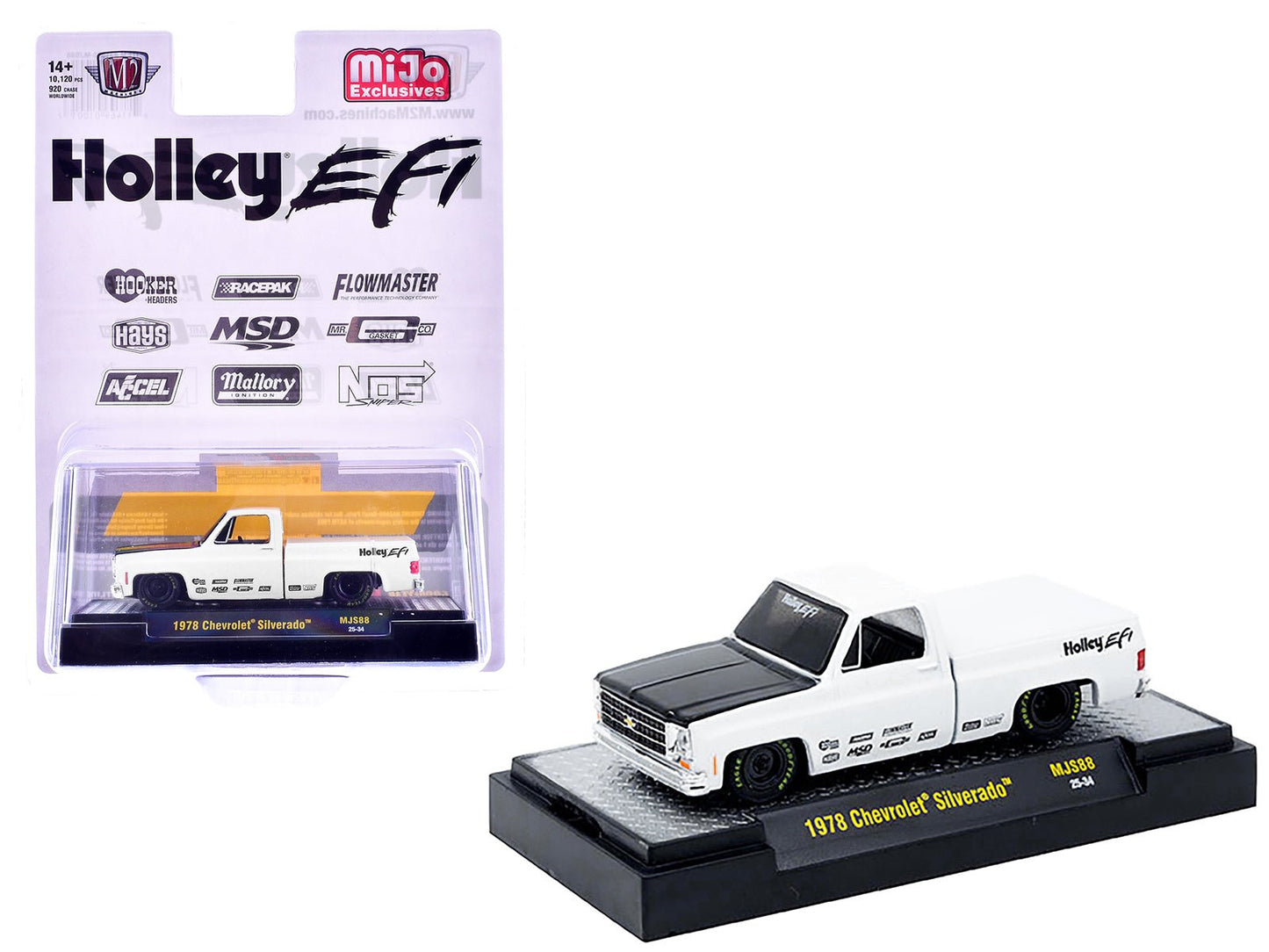 1978 Chevrolet Silverado Pickup Truck "Holley EFI" White with Black Hood Limited Edition to 10120 pieces Worldwide 1/64 Diecast Model Car by M2 Machines  free shipping USA