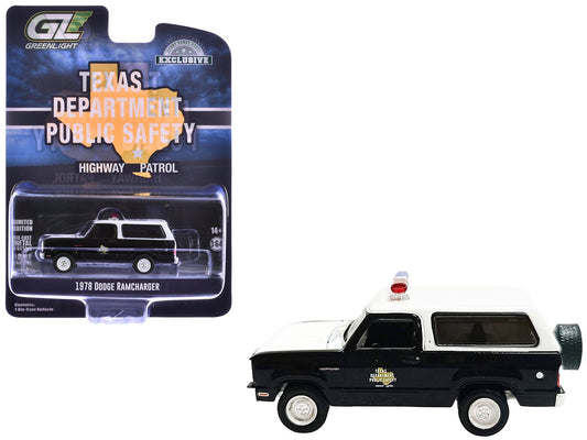 1978 Dodge Ramcharger Police Vehicle "Texas Department of Public Safety Highway Patrol" Black with White Hood and Top "Hobby Exclusive" Series 1/64 Diecast Model Car by Greenlight  free shipping USA