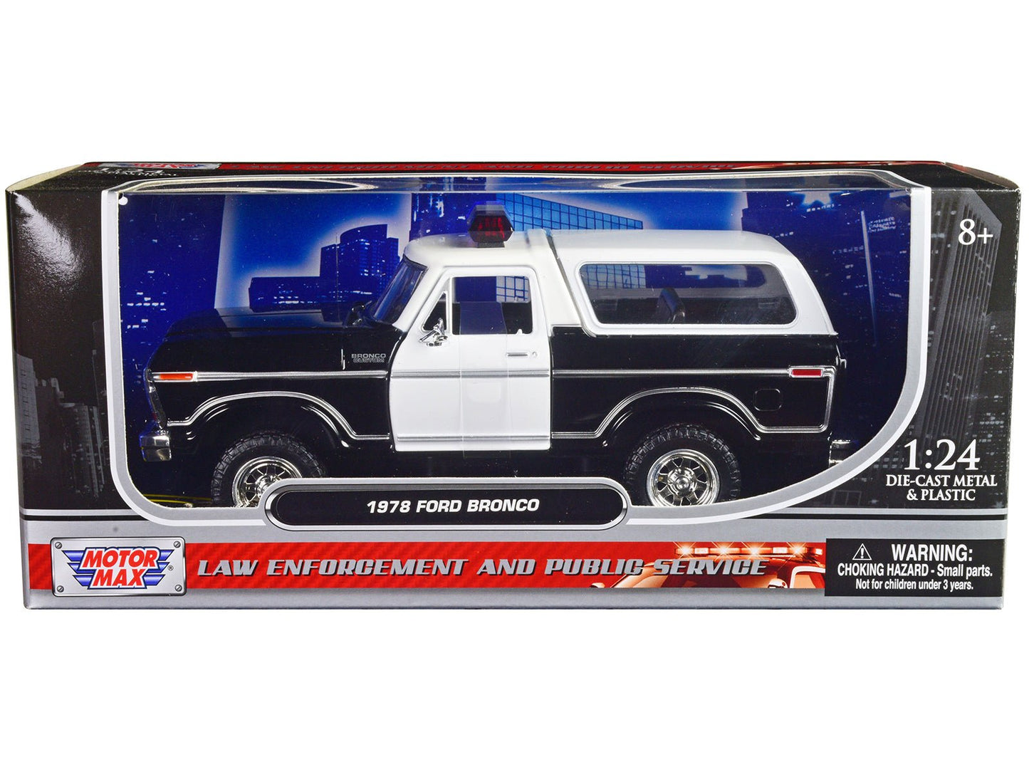 1978 Ford Bronco Police Car Unmarked Black and White "Law Enforcement and Public Service" Series 1/24 Diecast Model Car by Motormax  free shipping USA
