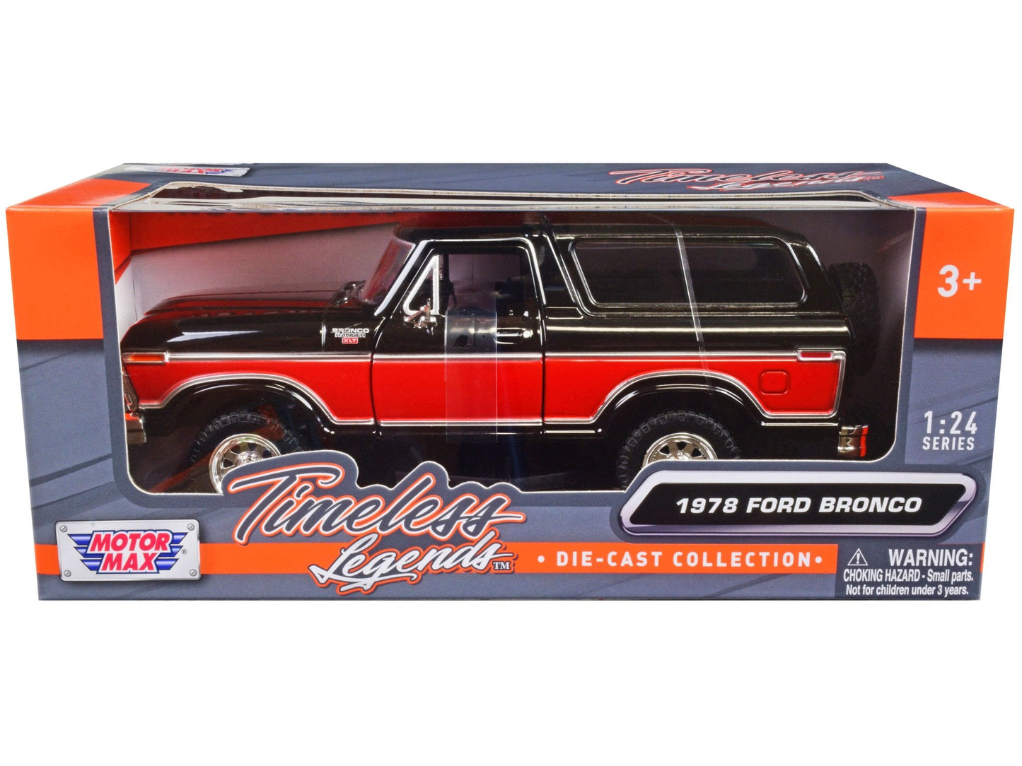 1978 Ford Bronco Ranger XLT with Spare Tire Black and Red "Timeless Legends" Series 1/24 Diecast Model Car by Motormax  free shipping USA