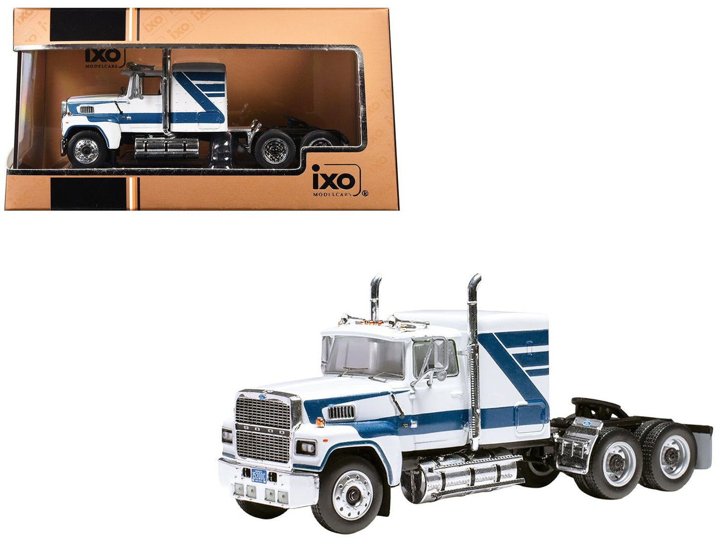 1978 Ford LTL 9000 Truck Tractor White with Blue Stripes 1/64 Diecast Model by IXO Models  free shipping USA