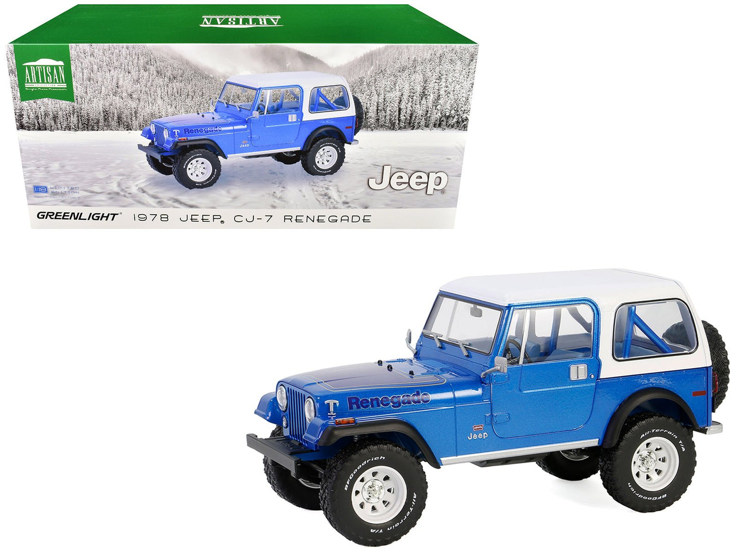 1978 Jeep CJ-7 Renegade Captain Blue Metallic with White Top "Artisan Collection" Series 1/18 Diecast Model Car by Greenlight  free shipping USA